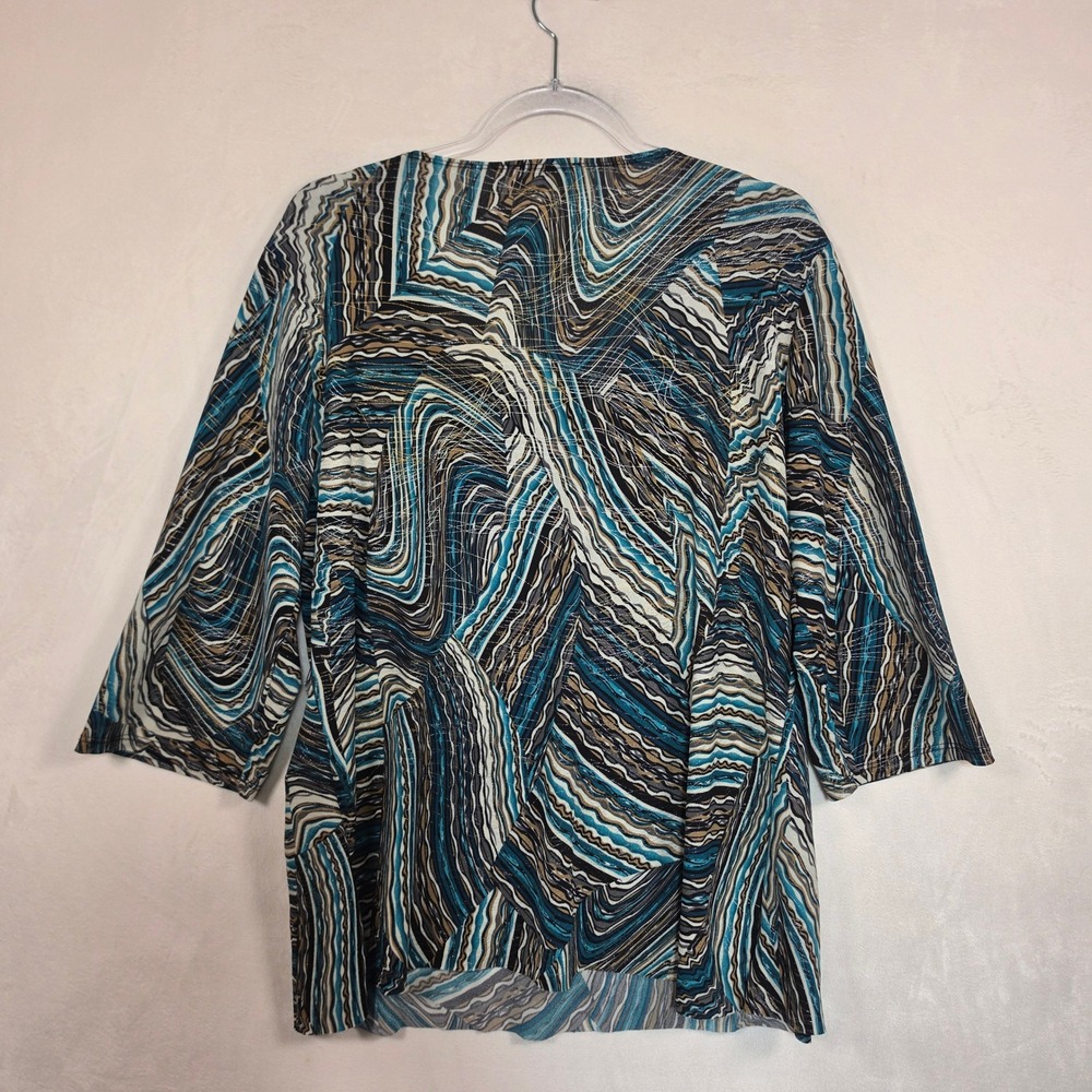 Dressbarn Blouse Womens 1X Blue Brown Abstract Swirl Boho Whimsical Metallic - Picture 7 of 13